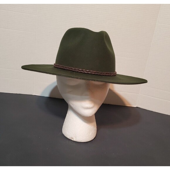 Brixton Wool Felt Fedora Hat Size XS Wide Brim Moss Green Boho Outback Western main image 4